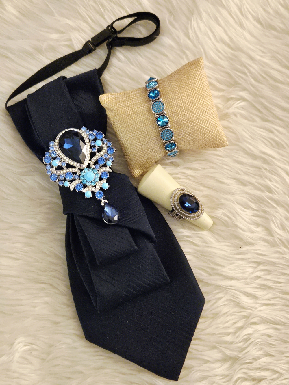 Blue Crystal Teardrop Pendant Necklace with Sparkling Accents